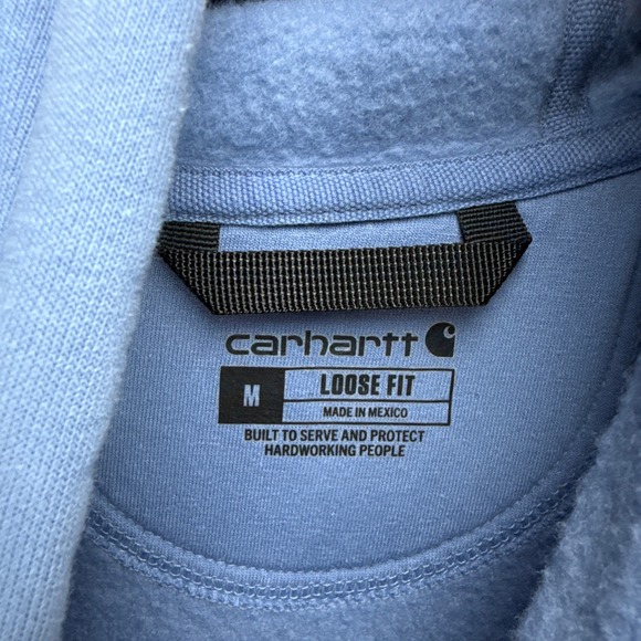 Carhartt Hoodie Pullover Sweatshirt Graphic Logo‎ Loose Fit Blue Medium - Picture 3 of 7